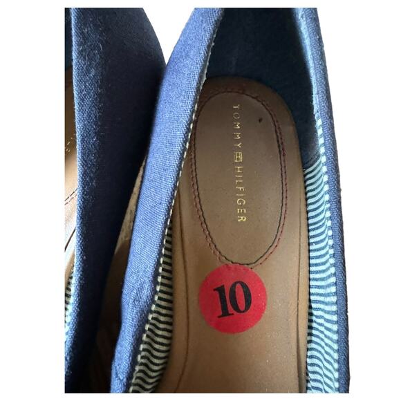Tommy Hilfiger Navy peep toe wedges with gold accent summer preppy size 10 - Picture 10 of 15